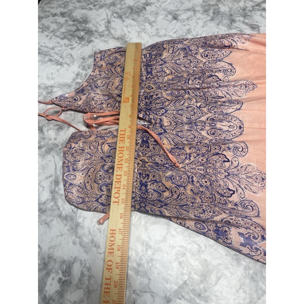 Babydoll flowy Paisley Maxi Dress 12 Boho Resort Tie Front Crossback Coral Blue - Picture 7 of 13